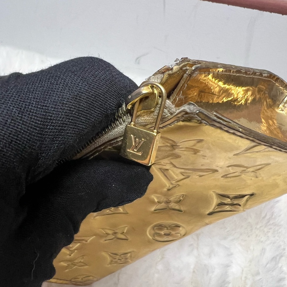 Louis Vuitton Metallic Gold Mono Makeup Bag/Pouch/Clutch (attachable gold chain) - Picture 6 of 10